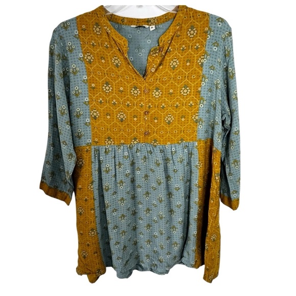 Max Yellow and Blue peasant Top size XL cottagecore boho - Picture 7 of 10
